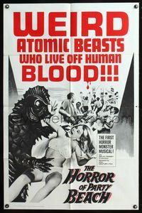 5q330 HORROR OF PARTY BEACH 1sh '64 first horror monster musical, beach party & atomic beast!