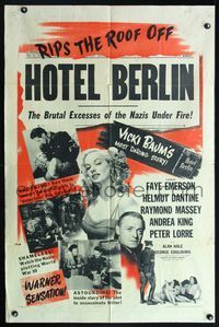 5q343 HOTEL BERLIN 1sh '45 sexy Faye Emereson, Helmut Dantine, Andrea King, rips the roof off!