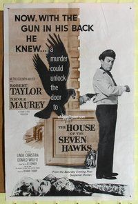 5q348 HOUSE OF THE SEVEN HAWKS 1sh '59 treasure hunter Robert Taylor with gun in his back!