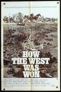 5q354 HOW THE WEST WAS WON 1sh R70 John Ford epic, image of wagon train, all-star cast!
