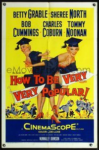 5q355 HOW TO BE VERY, VERY POPULAR 1sh '55 art of sexy students Betty Grable & Sheree North!