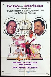 5q356 HOW TO COMMIT MARRIAGE 1sh '69 great image of Bob Hope & Jackie Gleason glaring at each other