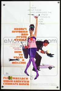 5q361 HOW TO STEAL A MILLION 1sh '66 art of sexy Audrey Hepburn & Peter O'Toole by McGinnis!