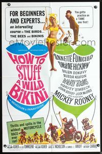 5q362 HOW TO STUFF A WILD BIKINI 1sh '65 Annette Funicello, Buster Keaton, motorcycle & bikini art!