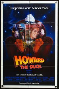 5q364 HOWARD THE DUCK advance 1sh '86 George Lucas, Lea Thompson, Jeffrey Jones, Tim Robbins!
