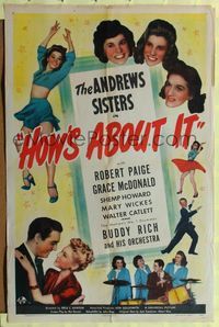 5q365 HOW'S ABOUT IT 1sh '43 the Andrews Sisters, Grace McDonald, Buddy Rich & orchestra!