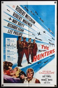 5q371 HUNTERS 1sh '58 jet pilot drama, Robert Mitchum & Robert Wagner, May Britt!