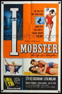 5q384 I MOBSTER 1sh '58 Roger Corman, he killed her brother and put his dirty trade mark on her!
