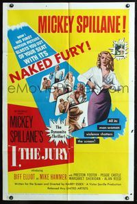 5q385 I THE JURY 1sh '53 Mickey Spillane, Mike Hammer, great image of sexy girl stripping!
