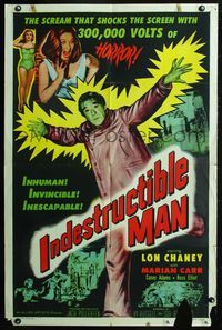 5q397 INDESTRUCTIBLE MAN 1sh '56 Lon Chaney Jr. as the inhuman, invincible, inescapable monster!