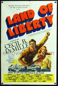 5q483 LAND OF LIBERTY 1sh '39 Cecil B. DeMille's patriotic epic of U.S. history w/139 famed stars!