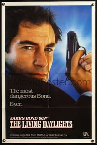 5q517 LIVING DAYLIGHTS teaser 1sh '87 Timothy Dalton as James Bond, the most dangerous ever!