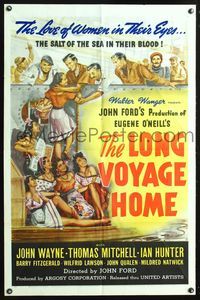 5q524 LONG VOYAGE HOME 1sh '40 John Ford, cool art of sailors John Wayne & Thomas Mitchell w/girls!