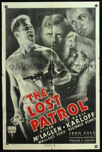 5q530 LOST PATROL 1sh R39 Boris Karloff, shirtless Victor McLaglen, John Ford directed!