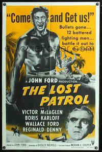 5q531 LOST PATROL style A 1sh R54 Boris Karloff, shirtless Victor McLaglen, John Ford directed!
