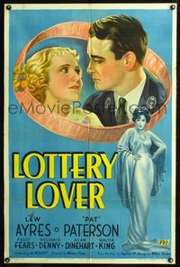 5q533 LOTTERY LOVER style A 1sh '35 close-up stone litho of Lew Ayres, Pat Paterson!