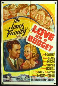 5q538 LOVE ON A BUDGET 1sh '37 artwork of Jed Prouty, Shirley Deane, Spring Byington, Jones Family!