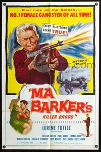 5q544 MA BARKER'S KILLER BROOD 1sh '59 great artwork of the no. 1 female gangster of all time!