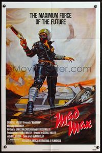 5q547 MAD MAX 1sh '80 cool art of wasteland cop Mel Gibson, George Miller Australian sci-fi classic