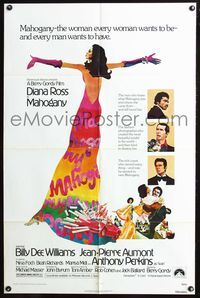 5q555 MAHOGANY 1sh '75 cool art of Diana Ross, Billy Dee Williams, Anthony Perkins, Aumont!