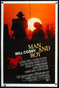 5q561 MAN & BOY 1sh '71 silhouette of Bill Cosby as struggling frontier cowboy!
