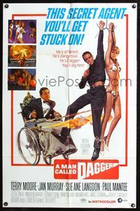 5q562 MAN CALLED DAGGER 1sh '67 Terry Moore, Paul Mantee, great art of guy in wheelchair with guns!