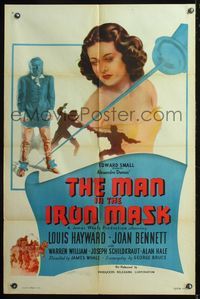 5q568 MAN IN THE IRON MASK 1sh R47 Louis Hayward, sexy Joan Bennett, directed by James Whale!