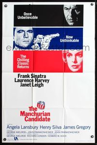 5q583 MANCHURIAN CANDIDATE 1sh R88 cool art of Frank Sinatra, directed by John Frankenheimer!