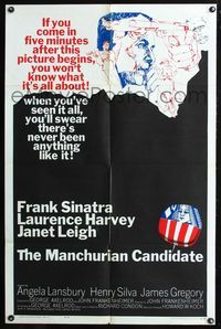 5q582 MANCHURIAN CANDIDATE 1sh '62 cool art of Frank Sinatra, directed by John Frankenheimer!