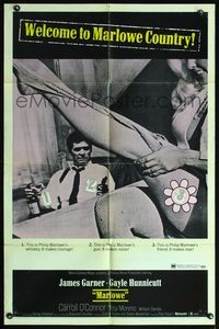 5q591 MARLOWE 1sh '69 sexy Gayle Hunnicutt's legs & James Garner with booze and gun in hands!