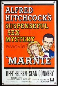 5q592 MARNIE 1sh '64 Sean Connery & Tippi Hedren in Alfred Hitchcock's suspenseful sex mystery!