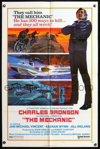 5q607 MECHANIC style B 1sh '72 art of Charles Bronson, he has 100 ways to kill, and they all work!