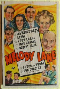 5q608 MELODY LANE 1sh '41 The Merry Macs, Baby Sandy, Leon Erroll, Anne Gwynne, Robert Paige!