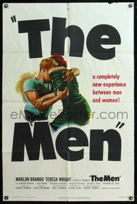 5q609 MEN 1sh '50 very first Marlon Brando, Teresa Wright, directed by Fred Zinnemann!