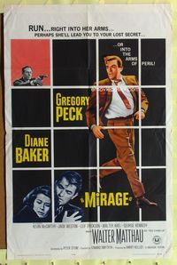 5q621 MIRAGE 1sh '65 is the key to Gregory Peck's secret in his mind, or in Diane Baker's arms?