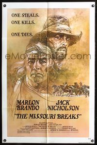 5q624 MISSOURI BREAKS 1sh '76 art of Marlon Brando & Jack Nicholson by Bob Peak!