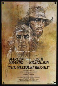 5q625 MISSOURI BREAKS advance 1sh '76 art of Marlon Brando & Jack Nicholson by Bob Peak!