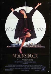 5q631 MOONSTRUCK 1sh '87 Nicholas Cage, Olympia Dukakis, Cher in front of NYC skyline!
