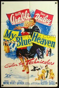 5q642 MY BLUE HEAVEN 1sh '50 great art of sexy Betty Grable & Dan Dailey too!