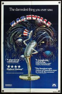 5q649 NASHVILLE reviews 1sh '75 Robert Altman, cool patriotic sexy microphone artwork!
