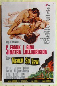 5q651 NEVER SO FEW 1sh '59 artwork of Frank Sinatra & sexy Gina Lollobrigida laying in bed!