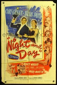 5q652 NIGHT & DAY 1sh '46 Cary Grant as Cole Porter loves sexy Alexis Smith!