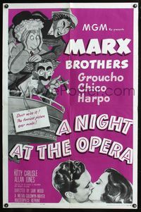 5q653 NIGHT AT THE OPERA 1sh R62 Groucho Marx, Chico Marx, Harpo Marx, Kitty Carlisle!