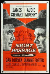 5q657 NIGHT PASSAGE 1sh '57 no one could stop the showdown between Jimmy Stewart & Audie Murphy!
