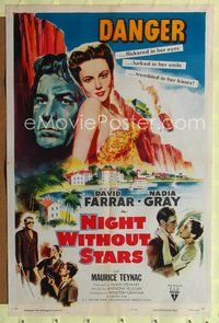 5q659 NIGHT WITHOUT STARS 1sh '52 art of David Farrar, Nadia Gray, Maurice Teynac!