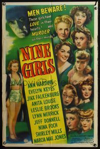 5q661 NINE GIRLS 1sh '44 Evelyn Keyes, sorority mystery, they have MURDER on their minds!