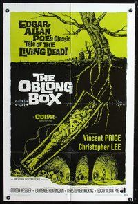 5q670 OBLONG BOX int'l 1sh '69 Vincent Price, Christopher Lee, Edgar Allan Poe, cool horror art!