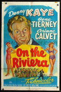 5q678 ON THE RIVIERA 1sh '51 art of Danny Kaye, sexy Gene Tierney & Corinne Calvet!