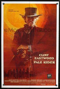 5q692 PALE RIDER int'l 1sh '85 great different art of cowboy Clint Eastwood by David Grove
