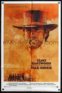 5q691 PALE RIDER 1sh '85 great artwork of cowboy Clint Eastwood by C. Michael Dudash!